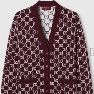 Reversible GG wool jacquard cardigan